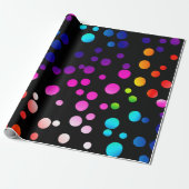 Neon Rainbow Polka Dots on Black Cadeaupapier (Uitgerold)