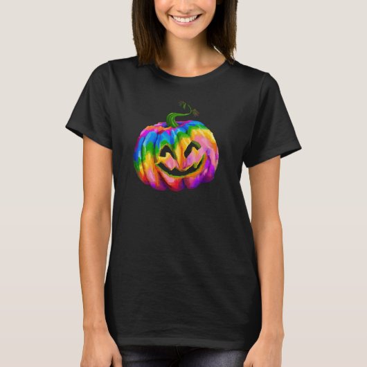 Neon Rainbow Pumpkin Halloween T-shirt (Voorkant)