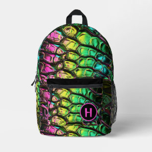 Neon Rainbow Reptile Snake Monogram Bedrukte Rugzak
