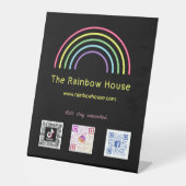 Neon Rainbow Social Media Scan Codes Reclamebord Met Voetstuk (Voorkant)