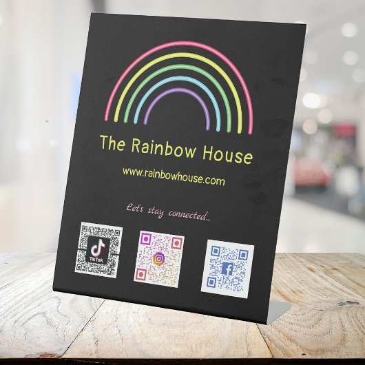 Neon Rainbow Social Media Scan Codes Reclamebord Met Voetstuk