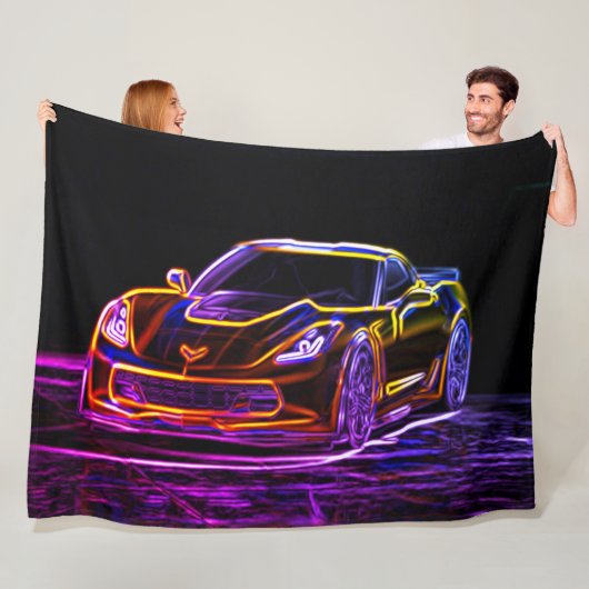 Neon Rainbow Sports Car Graffiti Art Fleece Deken (In situ)