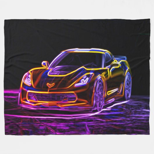 Neon Rainbow Sports Car Graffiti Art Fleece Deken (Voorkant (Horizontaal))