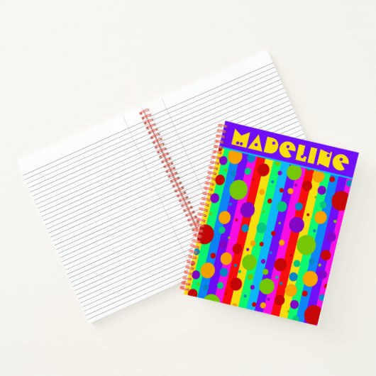 Neon Rainbow Stripe en Polka Dot Custom Notitieboek (Binnen)