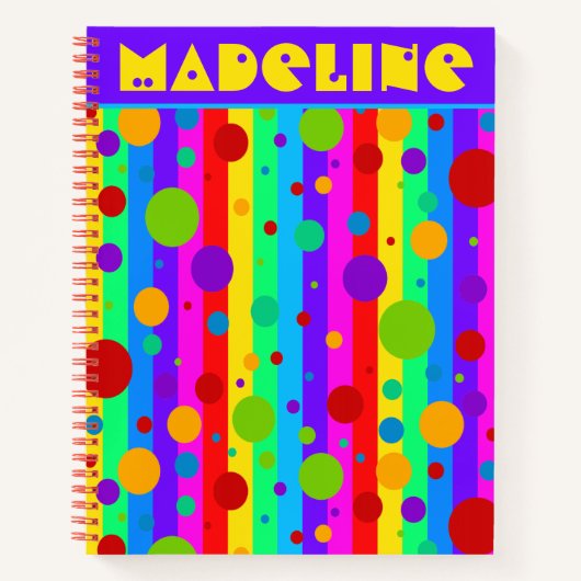 Neon Rainbow Stripe en Polka Dot Custom Notitieboek (Voorkant)