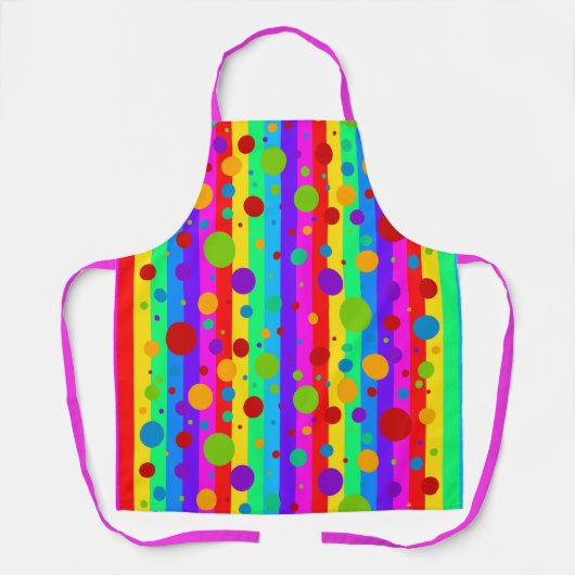 Neon Rainbow Stripe en Polka Dot Schort (Voorkant)