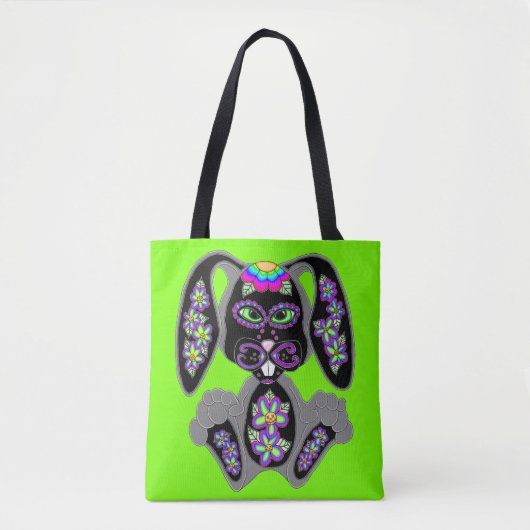 Neon Rainbow Sugar Skull Bunny Tote Bag (Voorkant)
