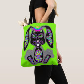 Neon Rainbow Sugar Skull Bunny Tote Bag (Dichtbij)