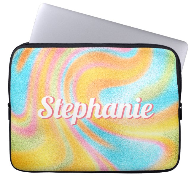 Neon Rainbow Swirl Persoonlijke naam Laptop Sleeve (Voorkant)