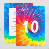 Neon Rainbow Tie Dye 10th Birthday Invitation Kaart (Voorkant / Achterkant)