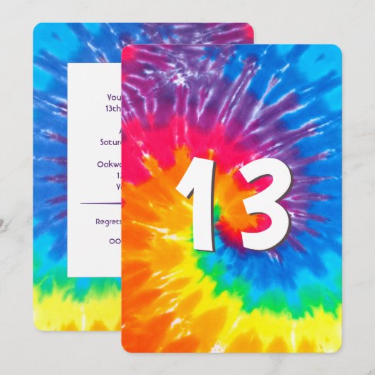Neon Rainbow Tie Dye 13e verjaardag uitnodiging (Voorkant / Achterkant)