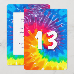 Neon Rainbow Tie Dye 13e verjaardag uitnodiging