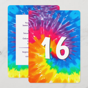 Neon Rainbow Tie Dye 16e verjaardag uitnodiging