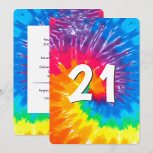 Neon Rainbow Tie Dye 21st Verjaardag Uitnodiging