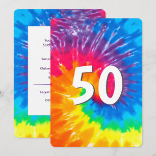 Neon Rainbow Tie Dye 50th Verjaardag uitnodiging