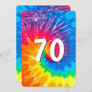 Neon Rainbow Tie Dye 70th Verjaardag uitnodiging