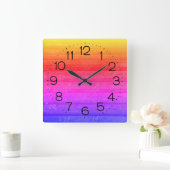 Neon Rainbow Wood Pattern Vierkante Klok (Huis)