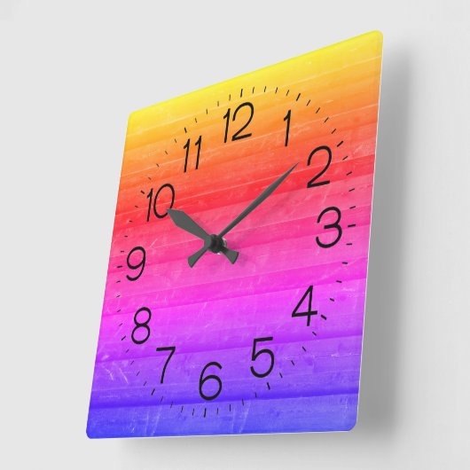 Neon Rainbow Wood Pattern Vierkante Klok (Hoek)
