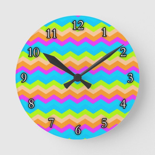 Neon Rainbow Zigzag Ronde Klok (Voorkant)