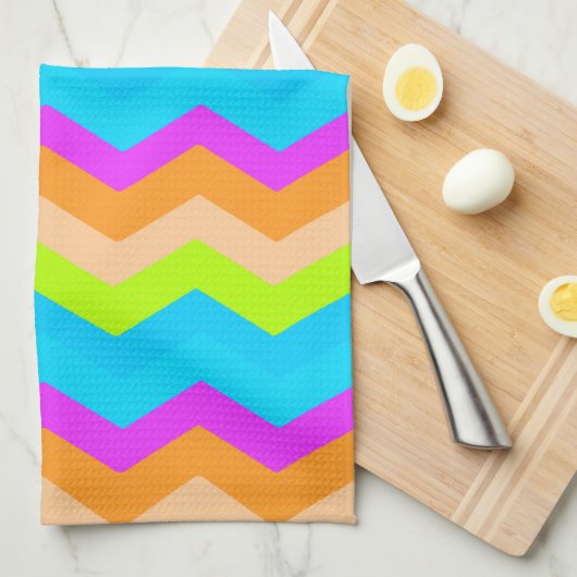 Neon Rainbow Zigzag Theedoek (Quarter Fold)