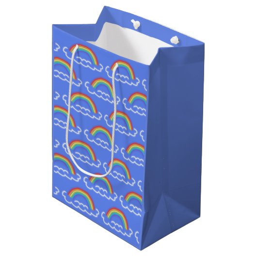 Neon Rainbows Gift Bag (Denim Blue) Medium Cadeauzakje (Voorkant Gekanteld)