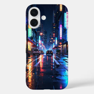 Neon Rainy City iPhone 16 Hoesje