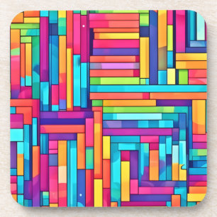 Neon Raster - Kleurrijk Abstract Mozaïek Bier Onderzetter