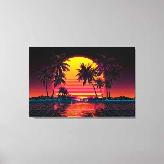 Neon Raster Palm Zonsondergang Canvas Afdruk (Voorkant)