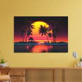 Neon Raster Palm Zonsondergang Canvas Afdruk (Insitu (Woonkamer))