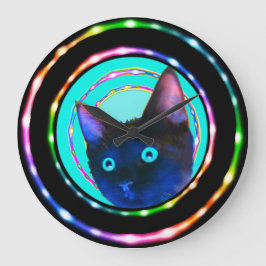 NEON RAVE CRAZY KAT CLOCK GROTE KLOK