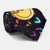 Neon Rave-geïnspireerde PLUR Pill Heart Black Logo Stropdas (Opgerold)