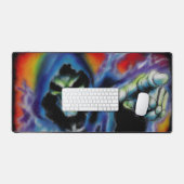 Neon Reaper Schedel – Donkere Fantasie Kunst Bureaumat (Keyboard & Muis)