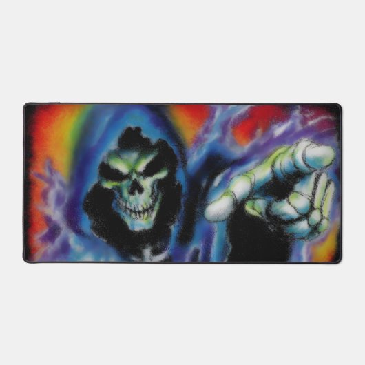 Neon Reaper Schedel – Donkere Fantasie Kunst Bureaumat (Voorkant)