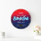 Neon Red Blue Script Pa's of een naambalk Grill Grote Klok (Huis)