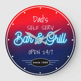 Neon Red Blue Script Pa's of een naambalk Grill Grote Klok