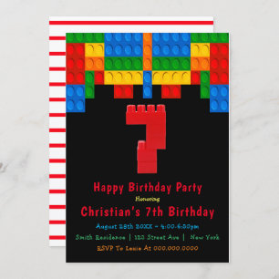Neon Red Building Blocks 7th Birthday