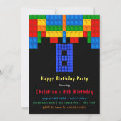 Neon Red Building Blocks 8e verjaardag Uitnodiging (Voorkant)