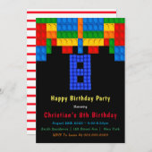 Neon Red Building Blocks 8e verjaardag Uitnodiging (Voorkant / Achterkant)