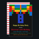 Neon Red Building Blocks 8e verjaardag Uitnodiging<br><div class="desc">Je zult van deze rode,  groene,  gele,  oranje en blauwe bouwstenen houden. Dit is een erg kleurrijke en schattige typografie. Geweldig voor een feest op het verjaardagsfeest!</div>