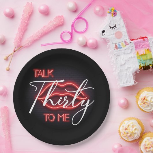 Neon Red Dertigste Verjaardagsfeestje Papieren Bordje (Feest)