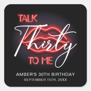 Neon Red Dertigste Verjaardagsfeestje Vierkante Sticker