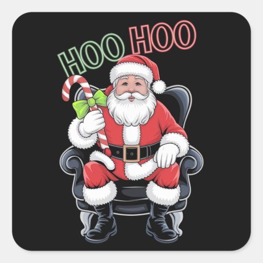 Neon Red Green Santa Claus Gezegde Hoo Hoo Vierkante Sticker (Voorkant)