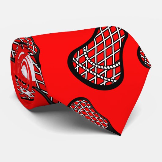 Neon red lacrosse sticks patroon stropdas (Opgerold)