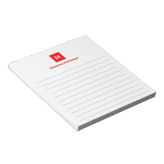 Neon Red Modern Lined Chic Trendy Monogram Notitieblok (Schuin)