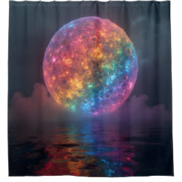 Neon regenboog bol 's nachts douchegordijn