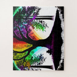 Neon regenboog boom silhouet droom legpuzzel
