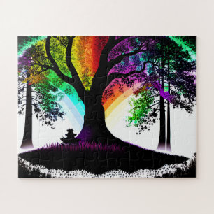 Neon regenboog boom silhouet droom legpuzzel