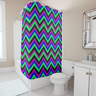 Neon Regenboog Chevron Douchegordijn – Kleurrijk