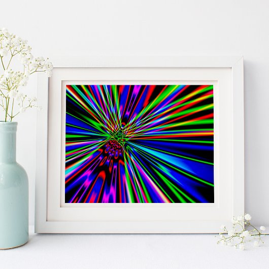 Neon Regenboog Explosie Abstracte Digitale Kunst Poster