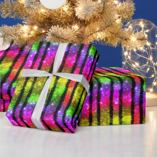 Neon Regenboog Glans Strepen Cadeaupapier